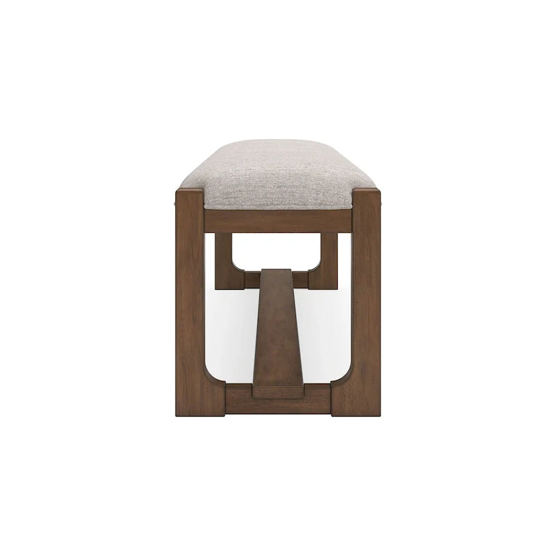 Cabal Large Dining Bench, Padded Beige Polyester, Brown Wood, 64 Inch