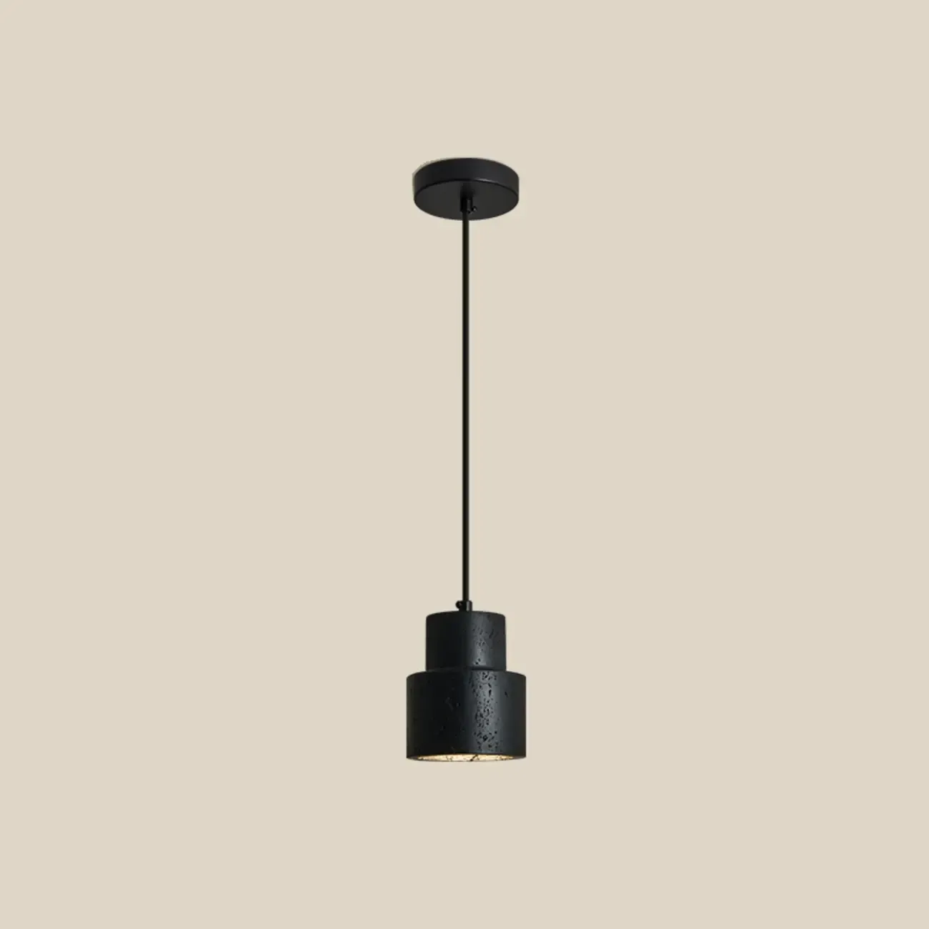 Modern Beige Stone Wood Disc Cylinder Pendant Light