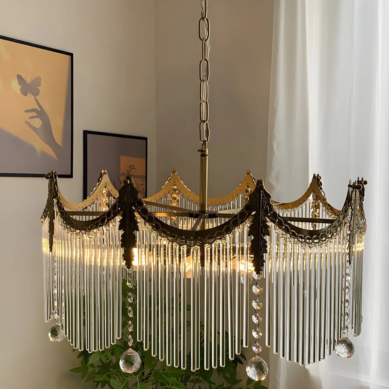Elegant Clear Glass Crystal Comb Gold Metal Chandelier