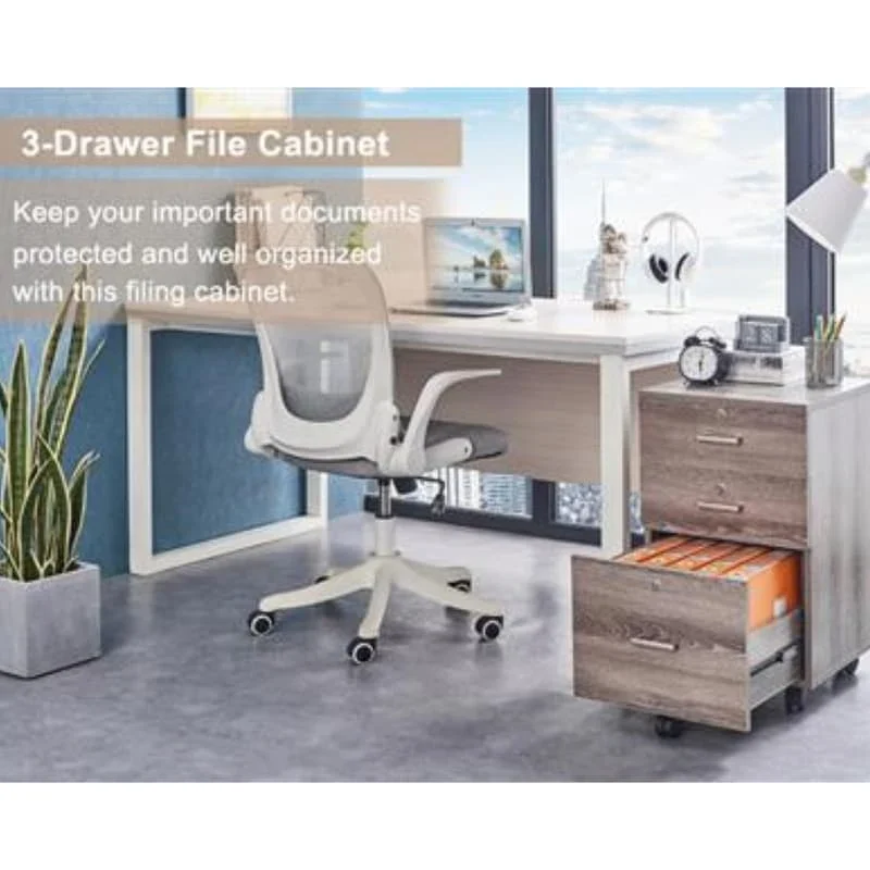 3-Drawer Rolling Wood File Cabinet with Lock