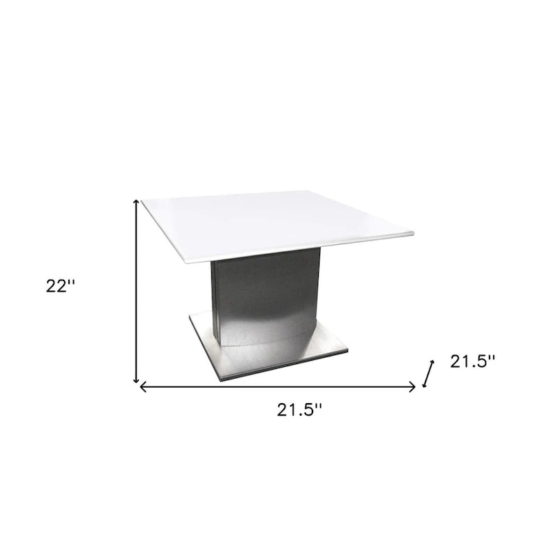 HomeRoots 22  White And Silver Marble And Metal Square Pedestal End Table - 21.5' X '22' X '21.5