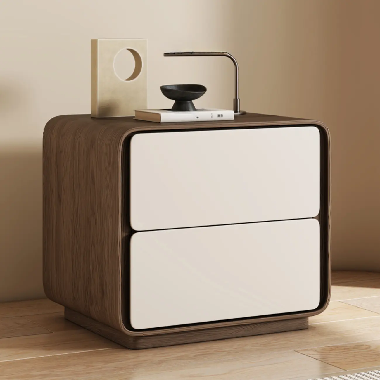 Modern Faux Leather Wood Top 2 Drawers Nightstand