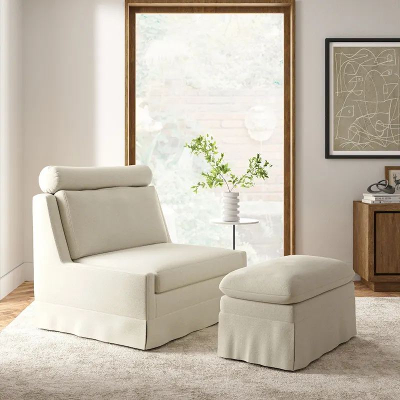 Anne 45 W Modern Slipcovered Chair with Ottoman by HULALA HOME