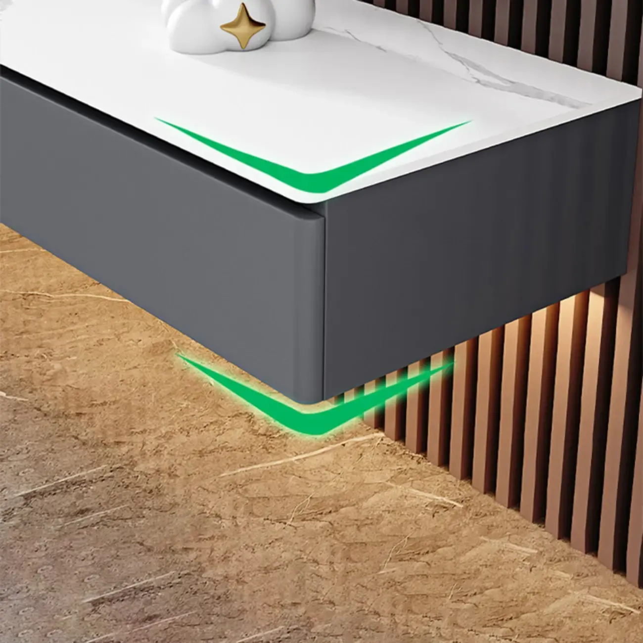 63 Grey Stone Floating Cable Management Drawers TV Stand