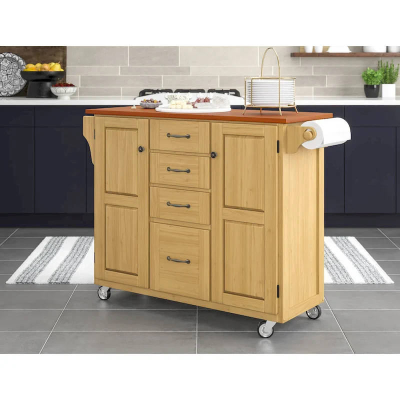 Copper Grove Puff Island Natural Finish 4-drawer Kitchen Cart