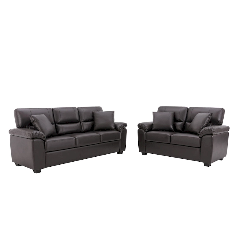 Morden Fort Upholstered Living Room Set, 2 Pieces, Faux Leather Loveseat and Sofa