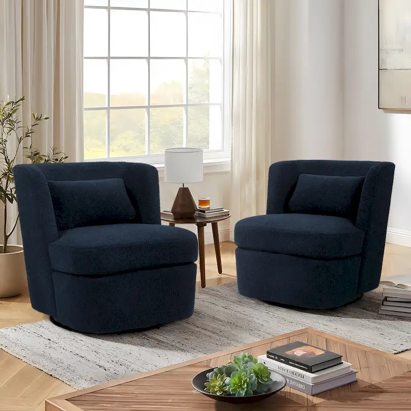 Swivel Accent chairs With Boucle Linen Fabric Set of 2