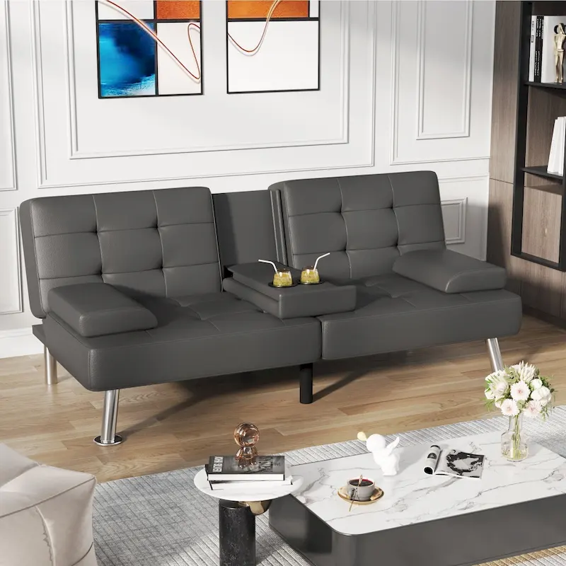 Homall Futon Sofa Bed Convertible Lounge Couch Sofa with Cupholders & Pillows