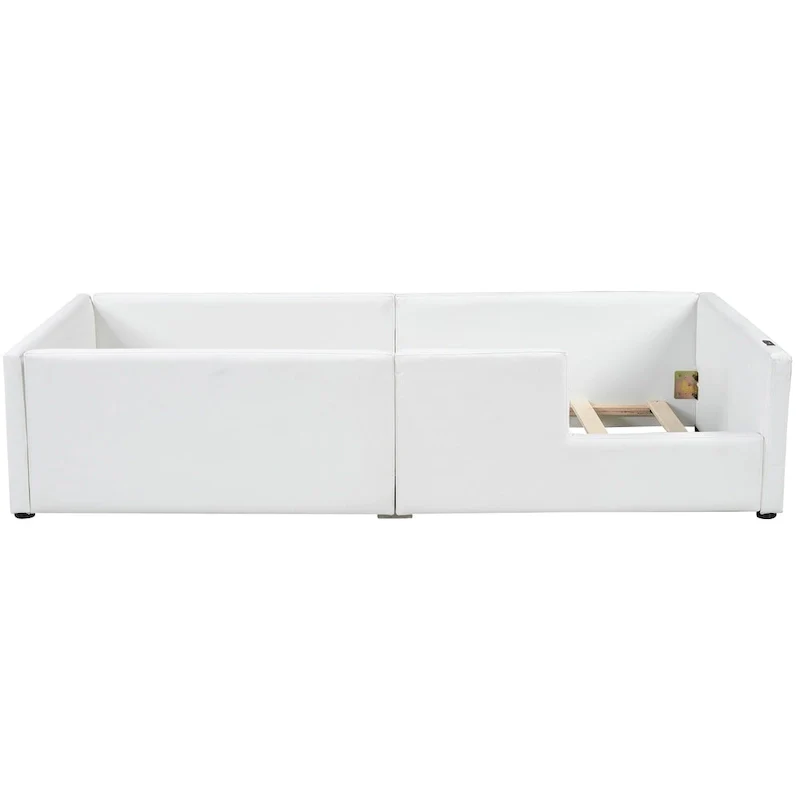 Twin Upholstered Bed with Guardrail & Charging Station