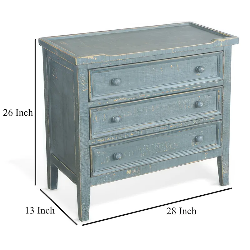 Rena Side End Table with 3 Drawers, 28 Inch Rustic Green Mahogany Wood