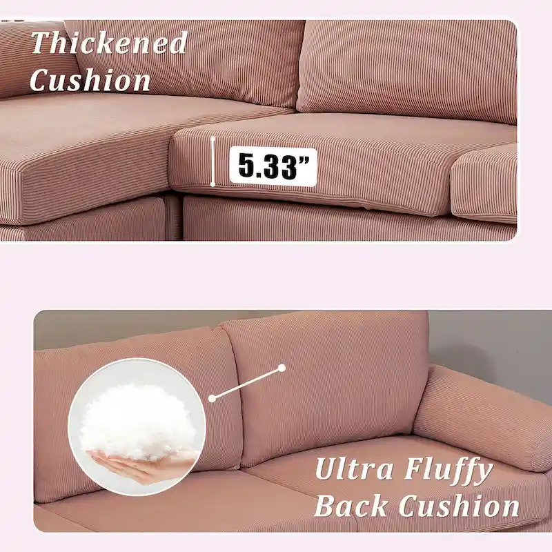 Reversible Chaise Sofa, Suede Fabric, Metal Legs, Spring Coils, Light Brown/Brown/Grey/Blue/Beige