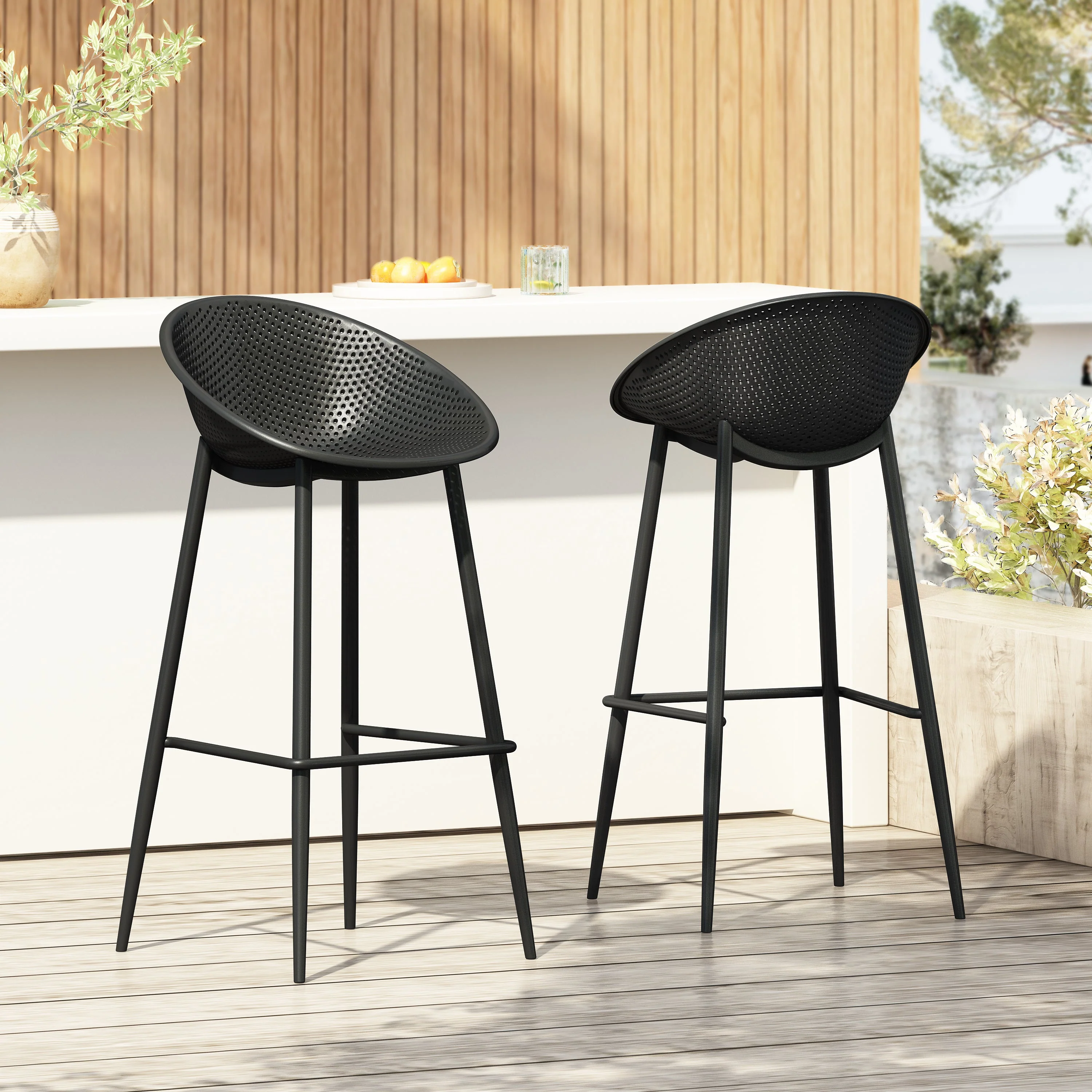 Shinnia Indoor & Outdoor Polypropelene Plastic Gable Barstool, Set of 2