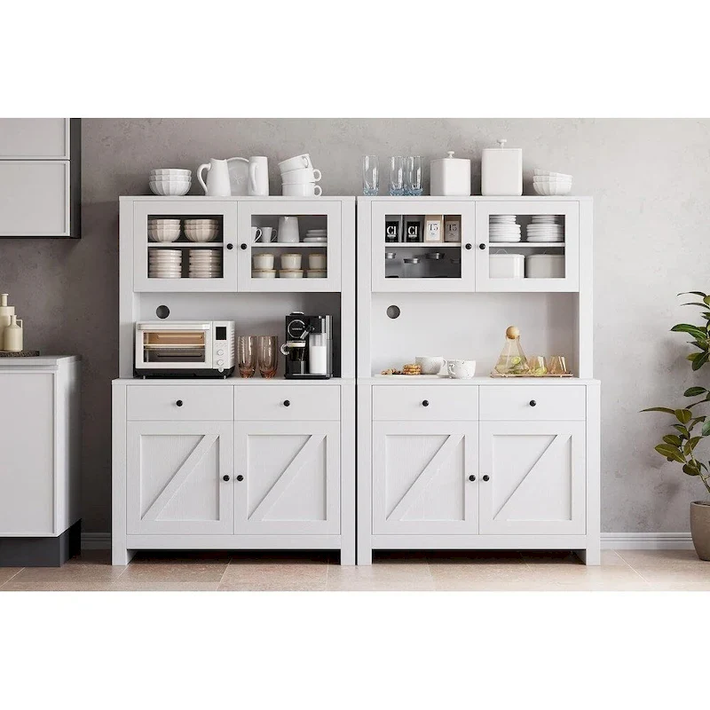 White / Grey / Black Farmhouse Kitchen Pantry Cabinet with Microwave Stand – Single Unit