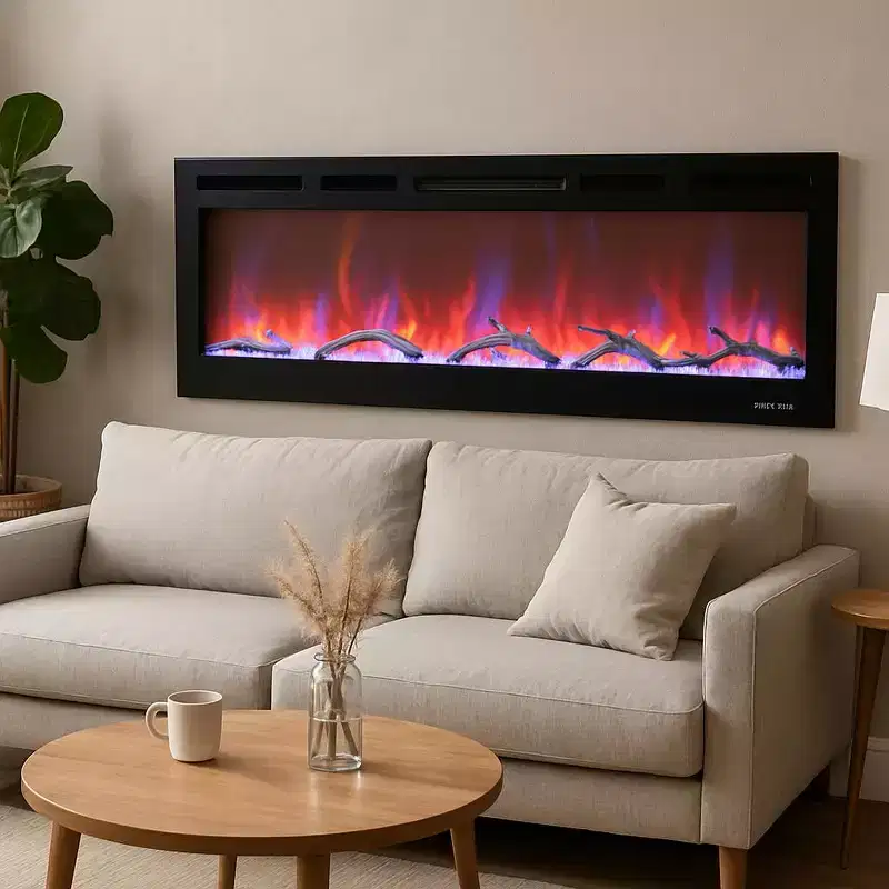 CuisinSmart 72in Electric Fireplace Wall Insert, 12 Flame Color Recessed Wall Mount Fireplace with Dual Heat 750w/1500w, Voice Control Smart Fireplace