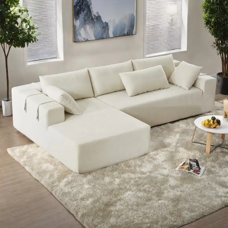 108 Chenille Modular L-Shaped Sectional Sofa with 6 Pillows, Reversible Chaise