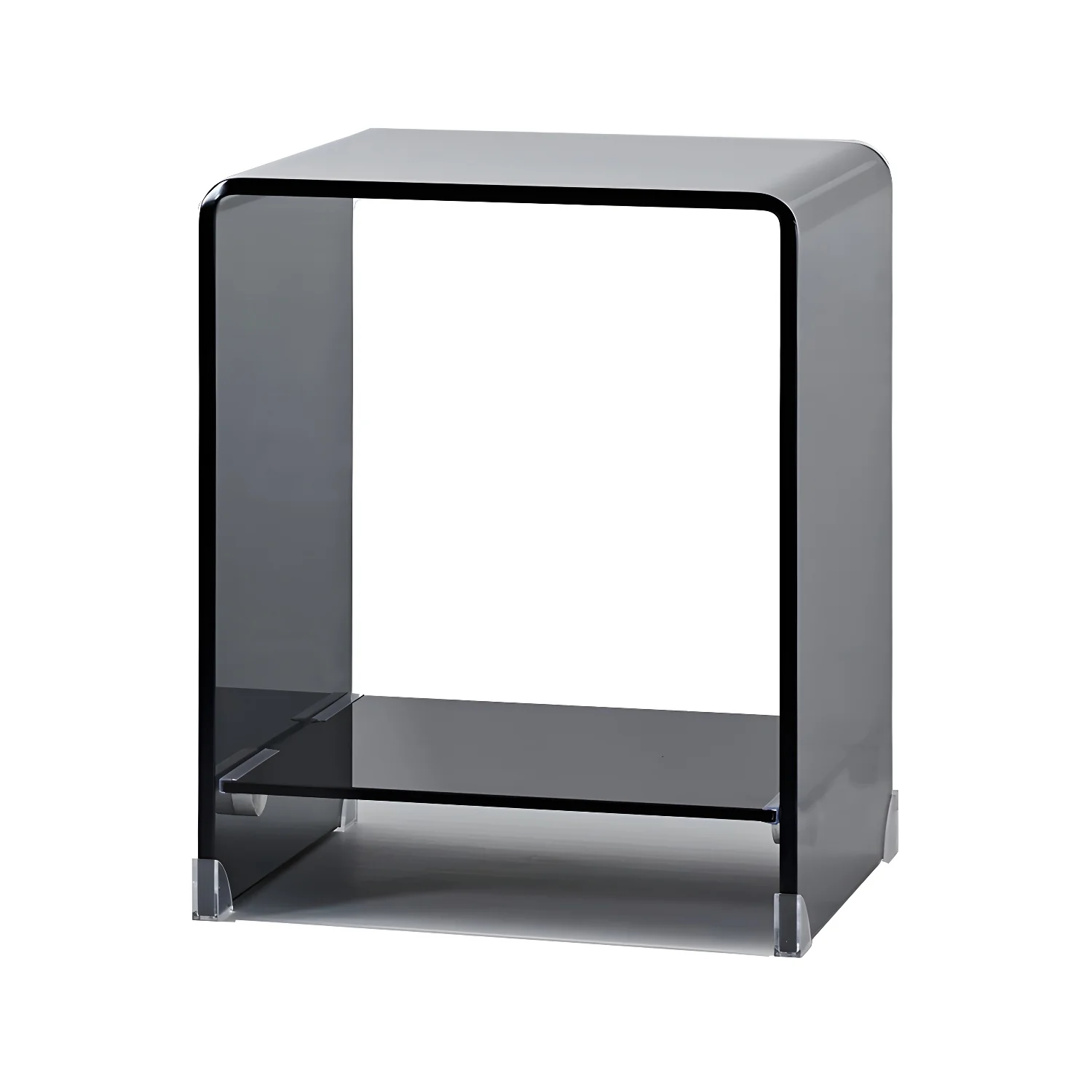 Stylish Clear Glass Nightstand with Open Shelf