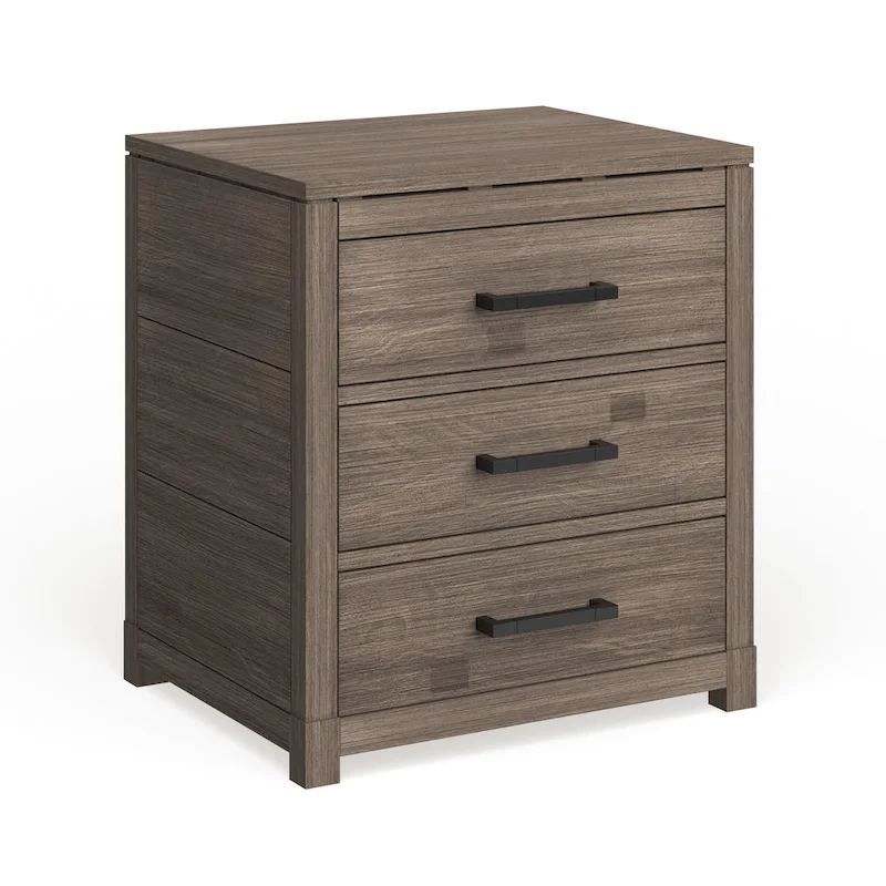 2-Drawer Nightstand – Grey / Brown, Weathered Wood, Modern Rustic