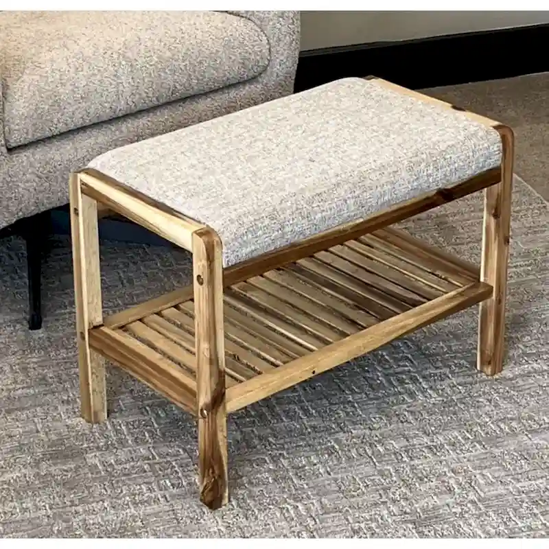 Solid Acacia Wood Padded Bench