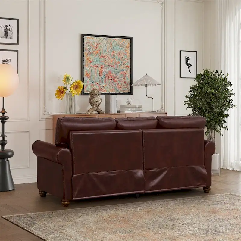 Classic Living Room Nails Sofa,Faux Leather