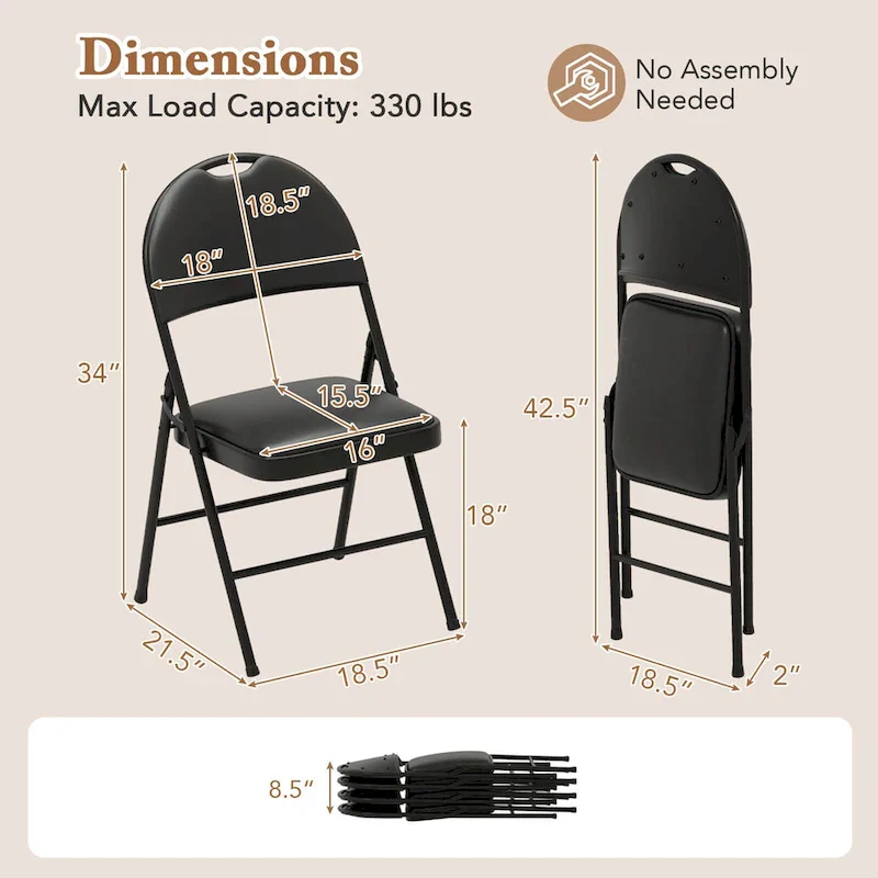 Black Folding Padded Chairs - Metal Frame Set