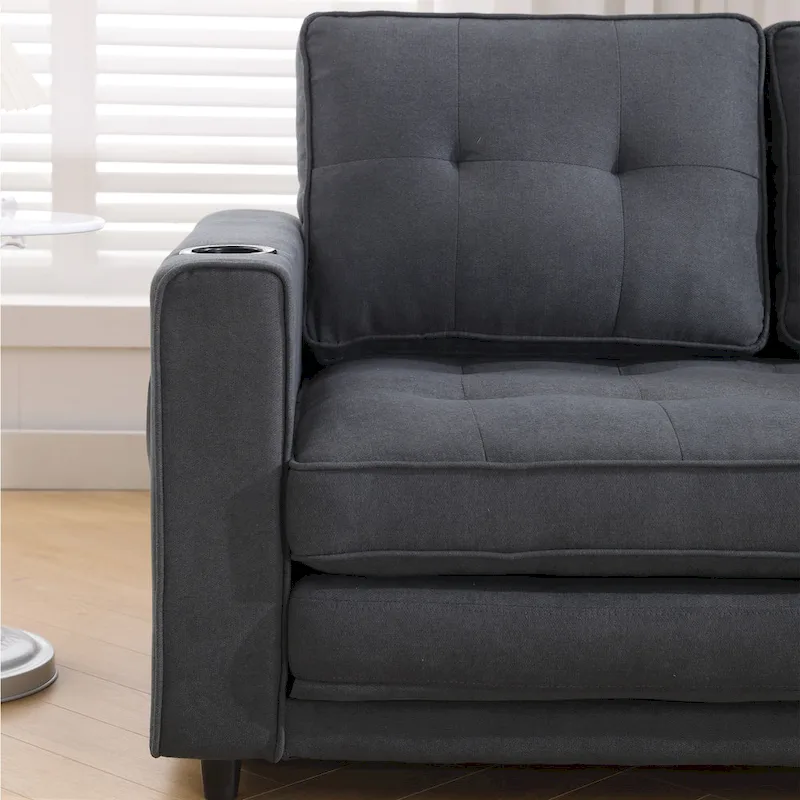 Foldable Tufted Loveseat with Pull Out Bed and Side Pockets