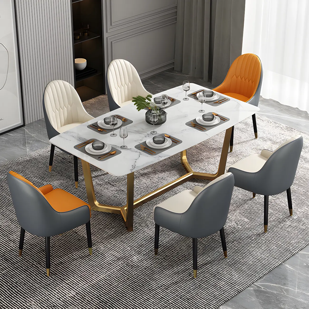 Modern Leather Upholstered Dining Chair with Arms