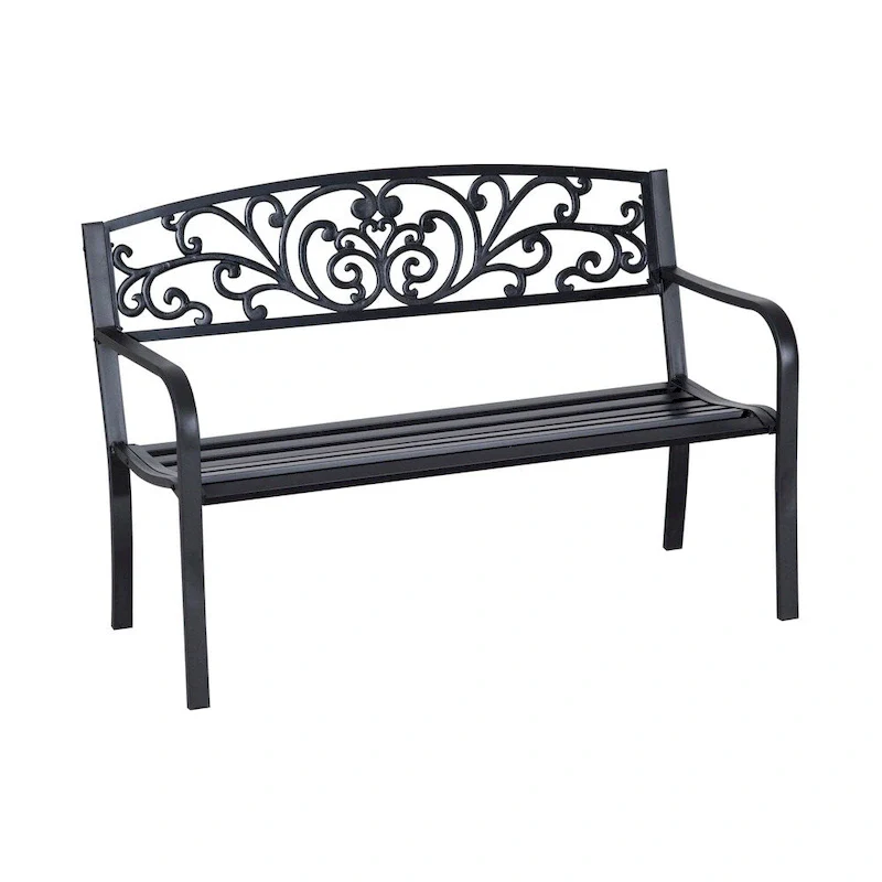 Outsunny 50 Blossoming Pattern Garden Decorative Patio Park Bench with Beautiful Design & Seats for 3 People