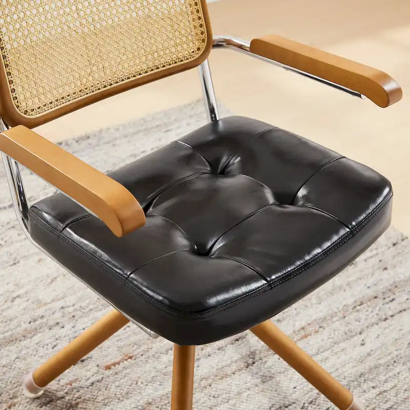 Art Leon Swivel PU Leather and Wooden Accent Chair