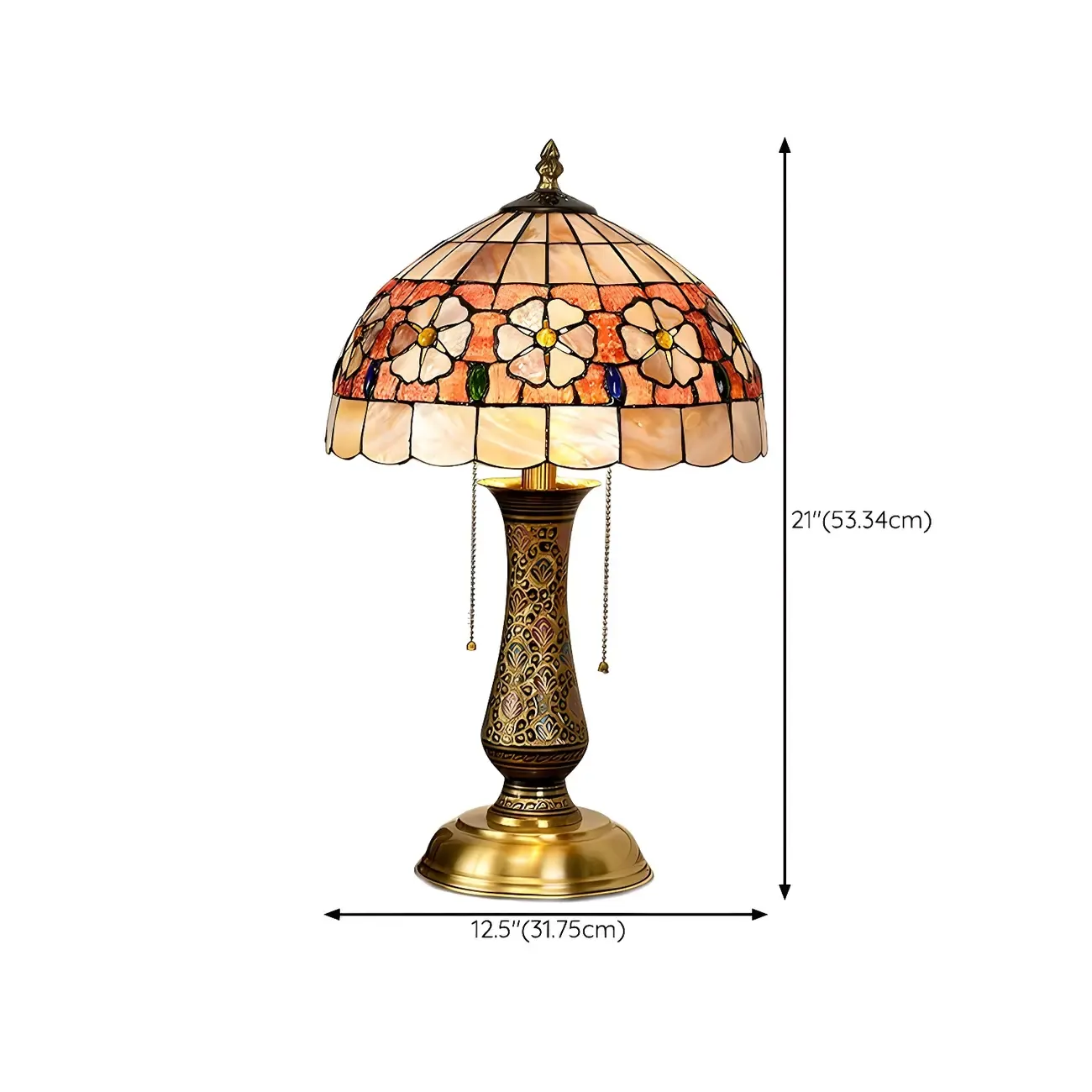 Antique Brass 2-Light Stained Glass Dome-Shape Table Lamp