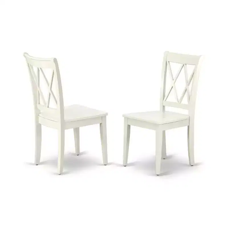 HomeStock 5-Pc Round Linen White Finish Solid Wood Top Dining table with 4 Chairs with Cross Back