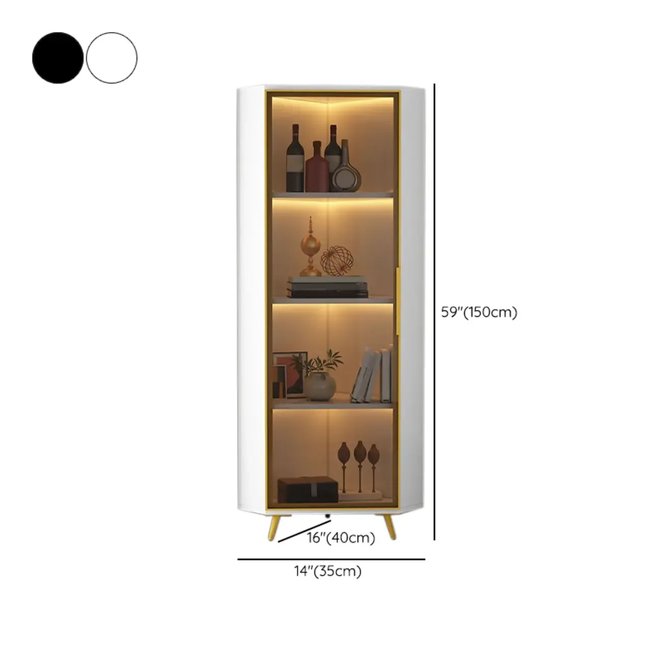 Modern Glam White-Gold Wood Glass Display Cabinet