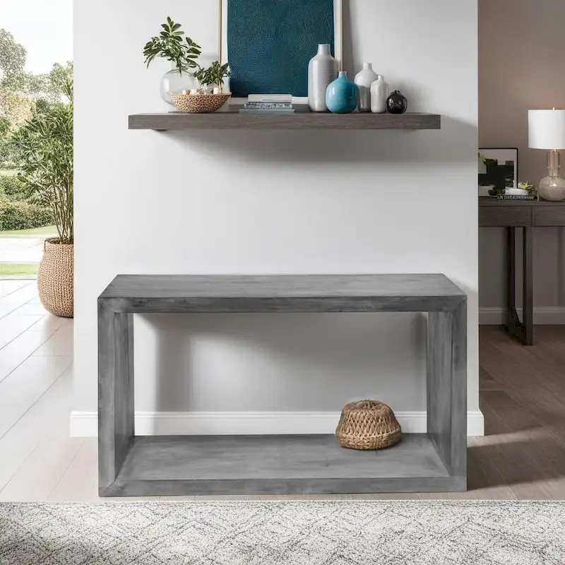 Keli 52 Inch Mango Wood Sideboard Console Table, Open Cube, 1 Shelf