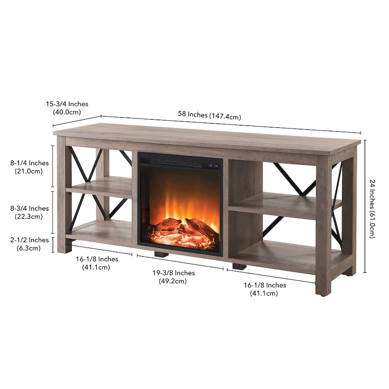 Sawyer TV Stand with Log Fireplace Insert