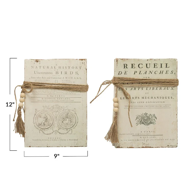 Wood Block Books with Saying and Jute Tie, Set of 2 Styles