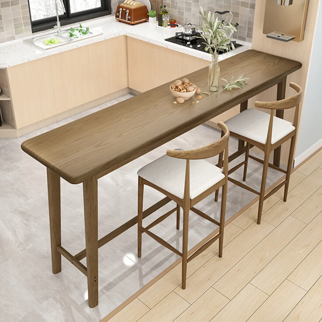 Simple Brown Wooden Footrest Bar Tables