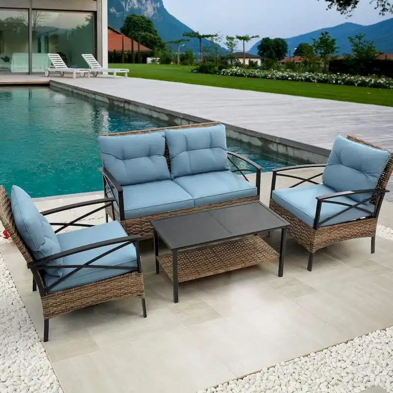 Outdoor Conversation Sofa Set: 4-Piece Low Dining Patio Furniture
