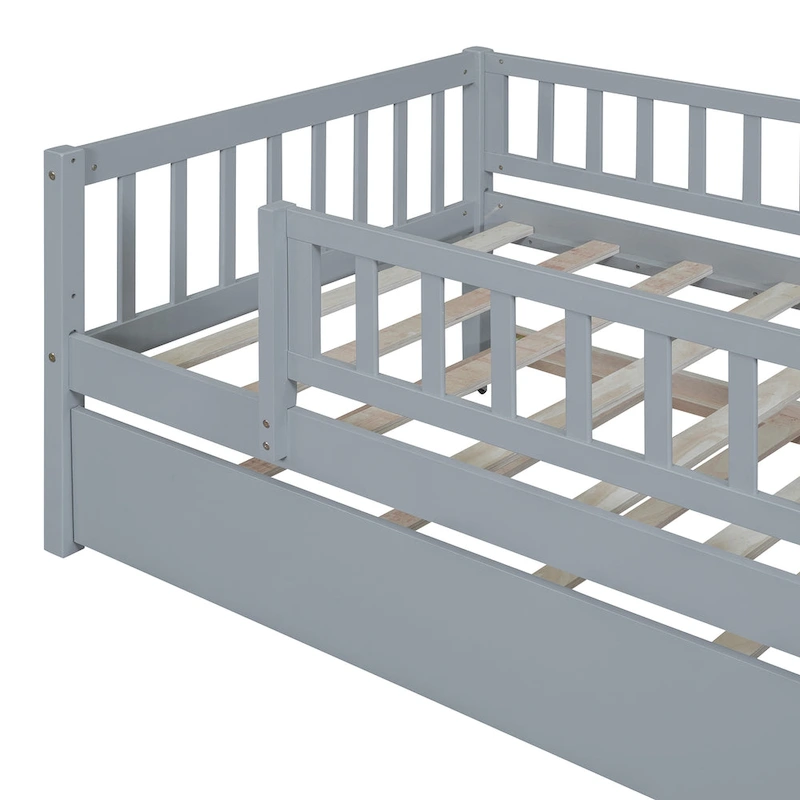 Wood Daybed with Trundle and Fence Guardrails