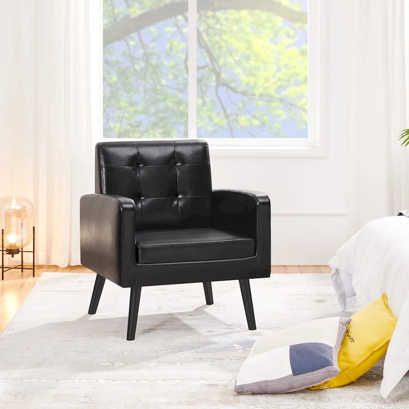 Yaheetech Modern Faux Leather Tufted Accent Chair with Solid Wood Legs - 28.52933