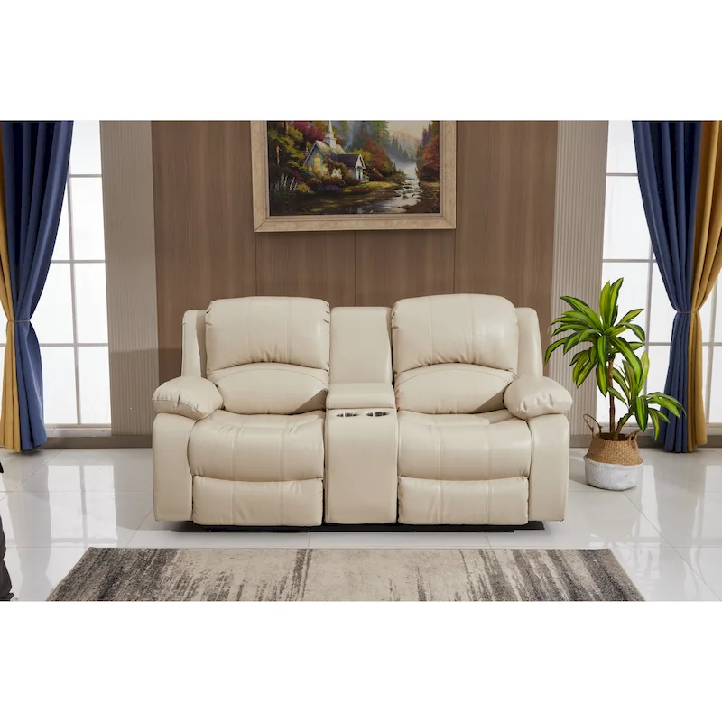Betsy Furniture Bonded Leather Power Rclining 2-seat Loveseat with Console 8018