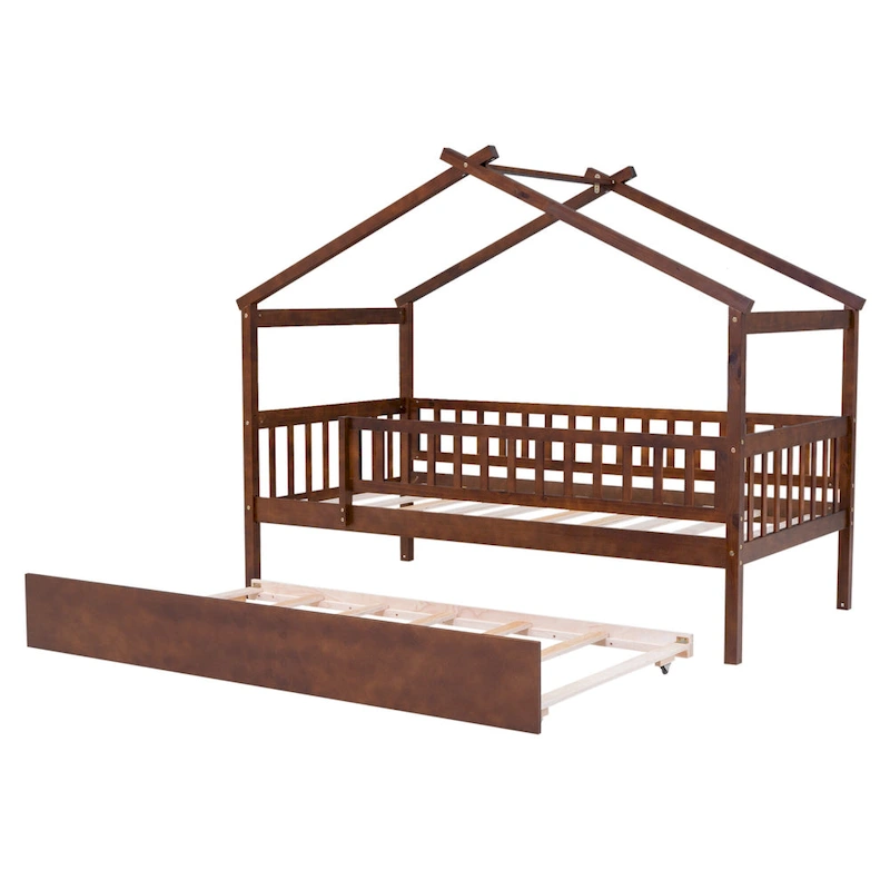 Twin Pine House Bed with Twin Trundle