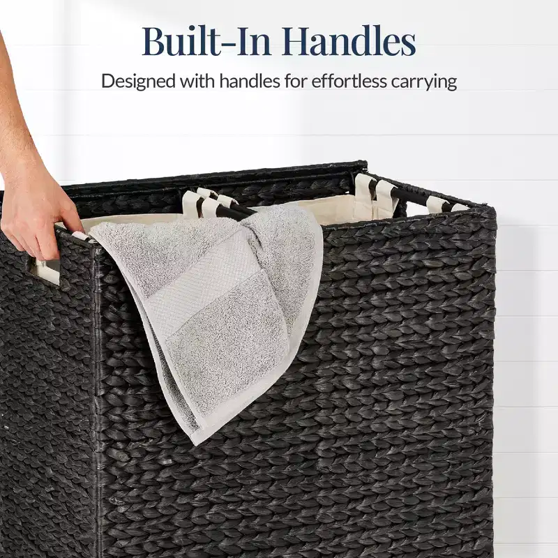 Best Choice Products Large Natural Water Hyacinth Double Laundry Hamper Basket w/ 2 Liner Bags, Handles