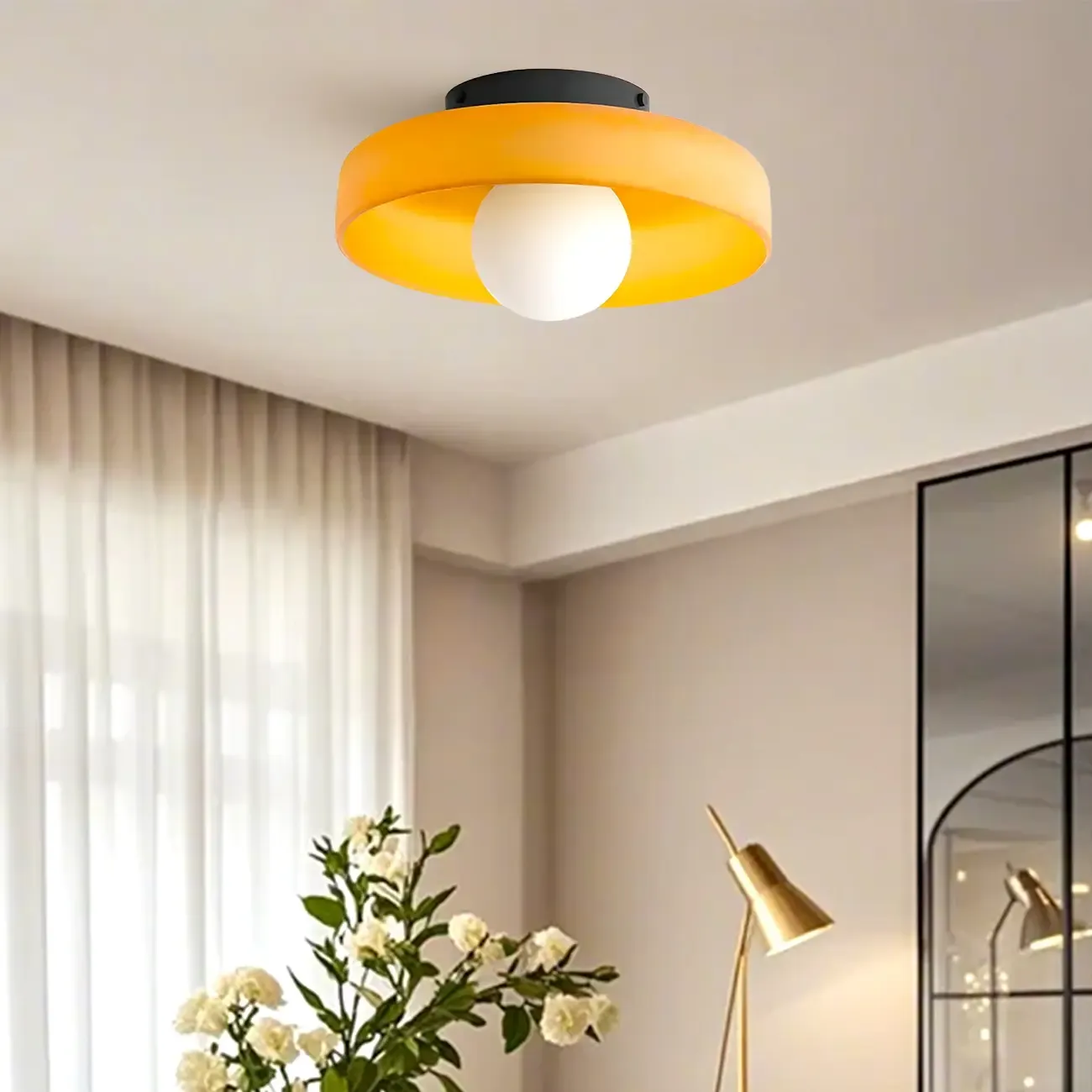 Modern Green Circular Glass Semi Flush Ceiling Light