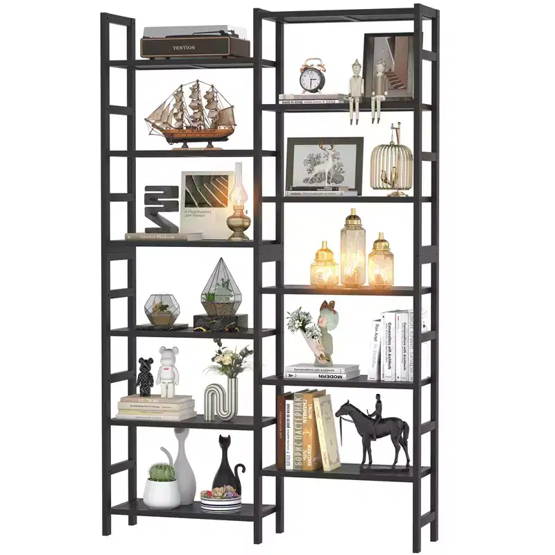 41-In Bamboo 12-Shelf Open Bookshelf, Black / Natural / White, Single