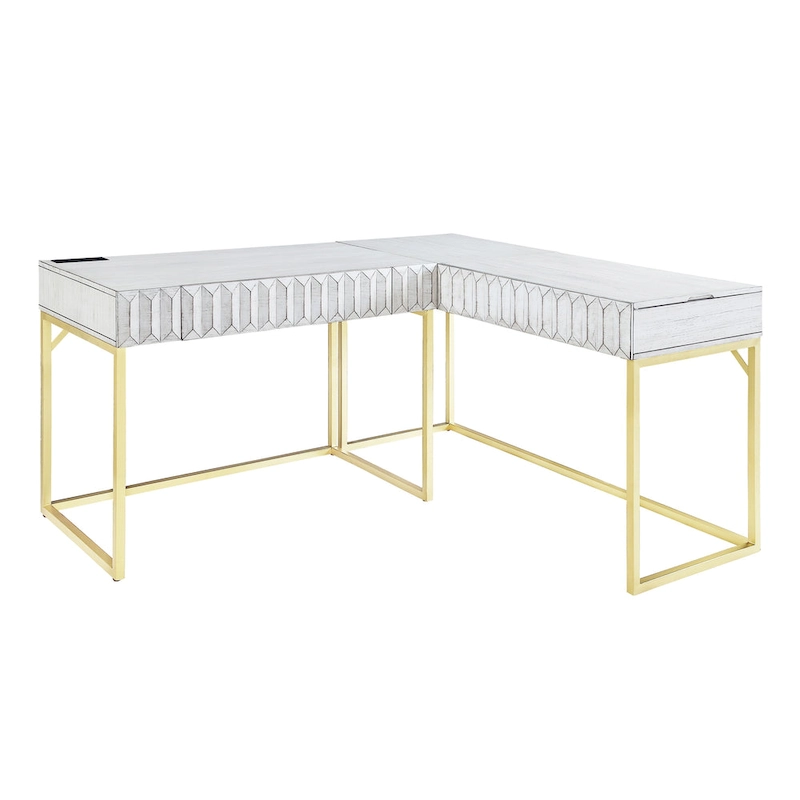 Bird Glam Metal Lift-top L-Shaped Computer Desk with USBs by Furniture of America