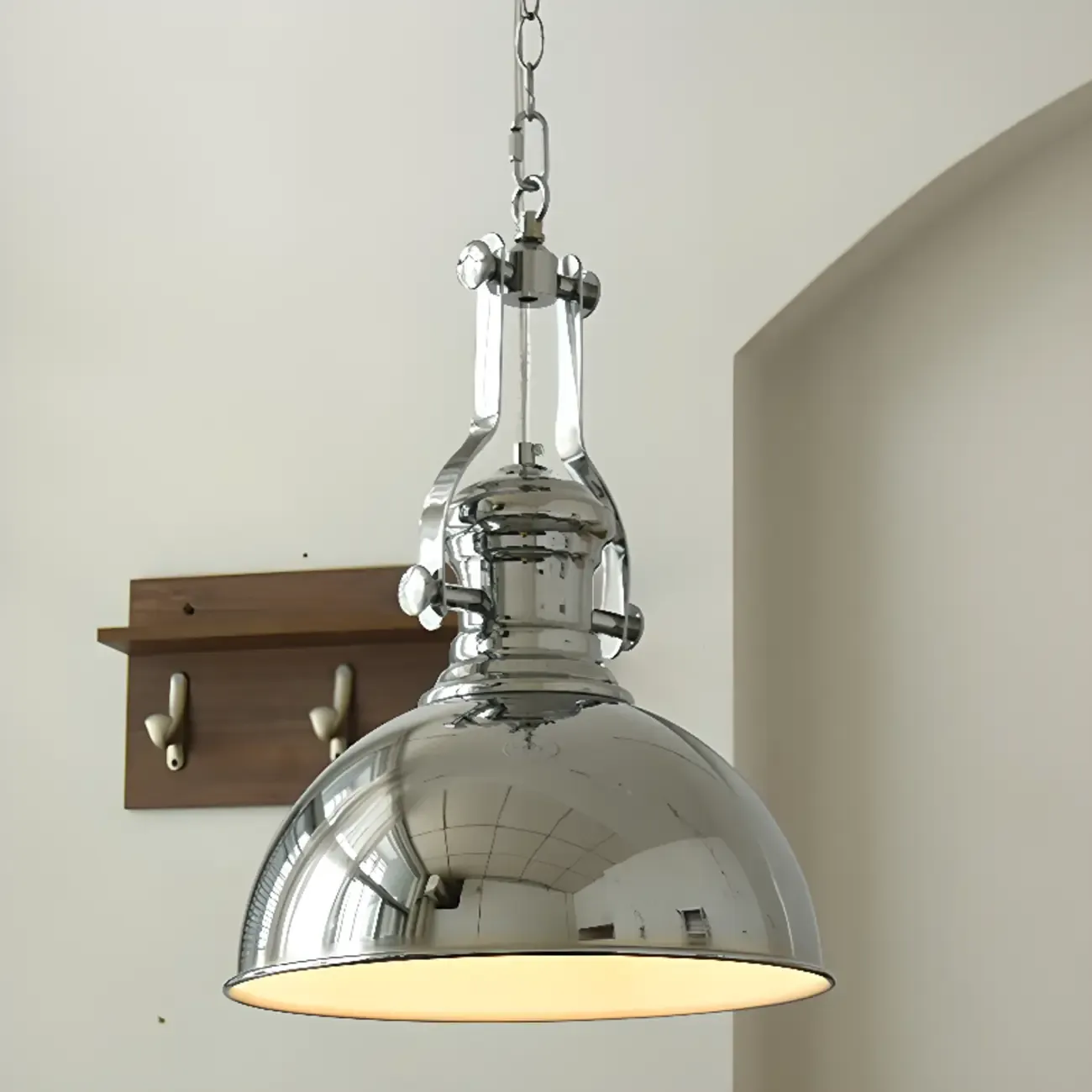 Industrial Silver Dome Pendant Light for Kitchen
