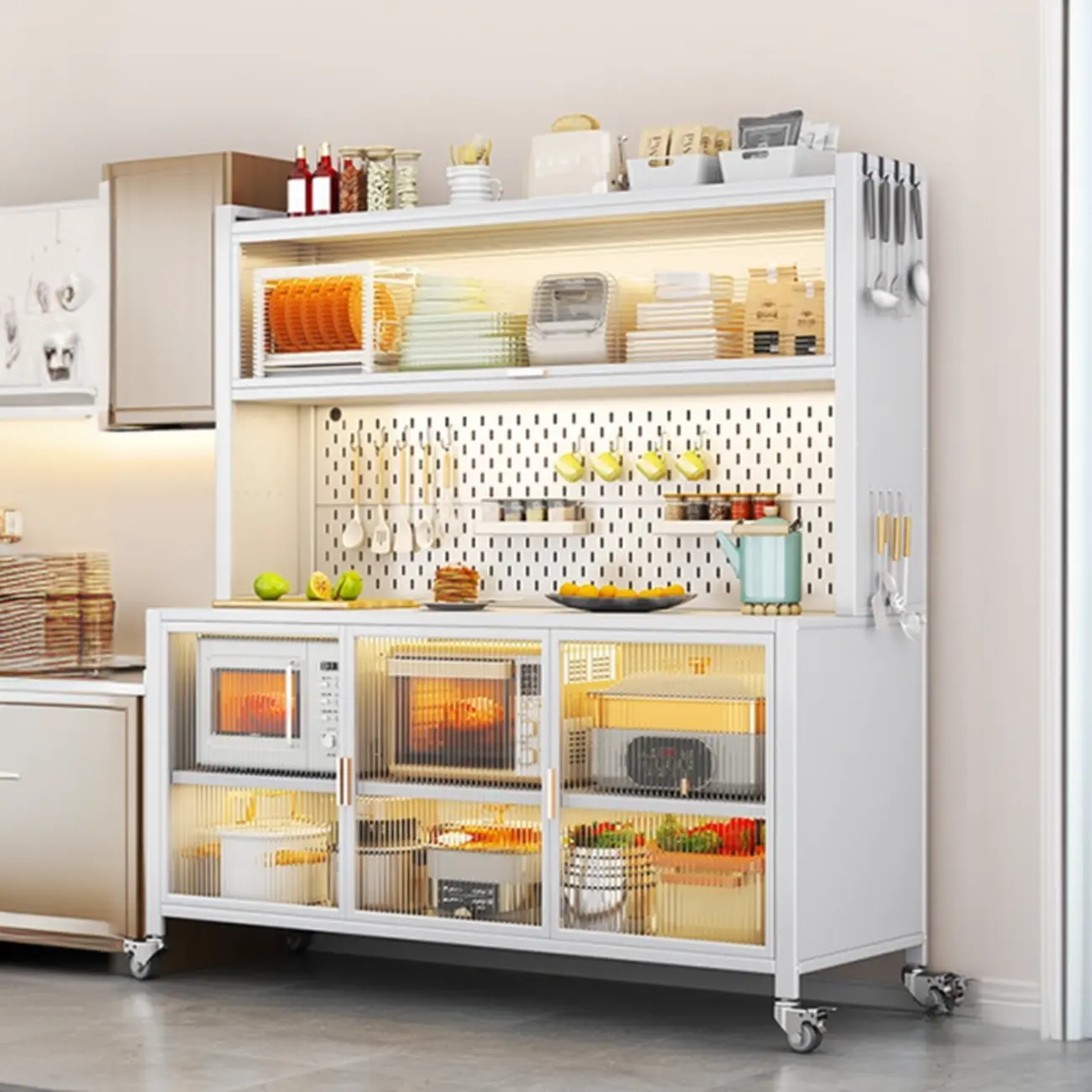 Modern Metal Adjustable Shelving Narrow Sideboard