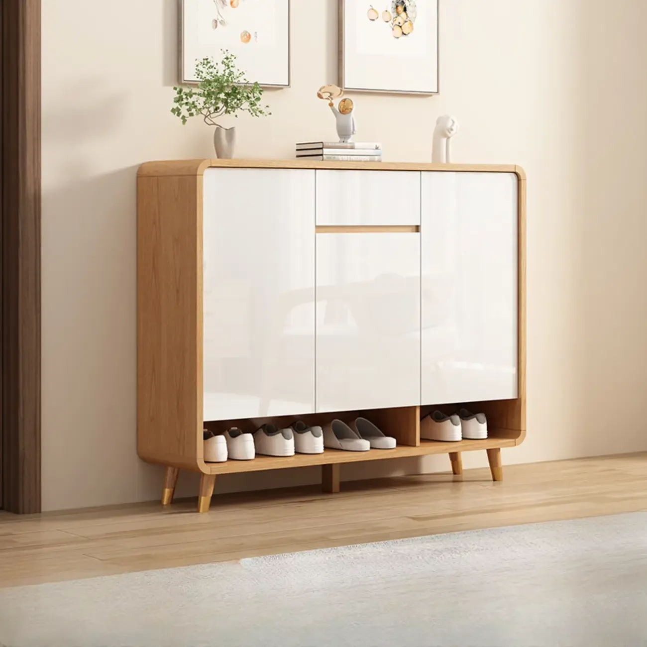 Modern Manufactured White Wood Shoe Cabinet
