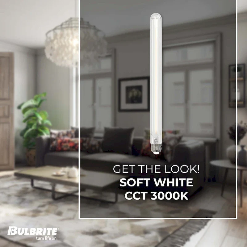 Bulbrite LED Filament Pack of (4) 5 Watt Dimmable 15 Inch T9 Light Bulb with Clear Glass Finish and Medium (E26) Base