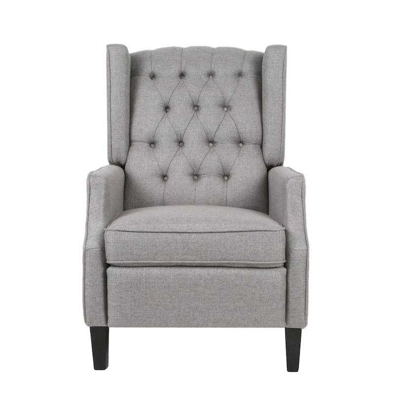 Grey Fabric Mid-Century Upholstered Wingback Push-Back Recliner with Footrest and Button-tufted Backrest