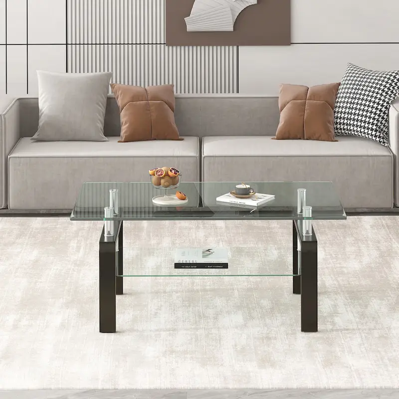 Tempered Clear Glass 2-Layers Coffee Table